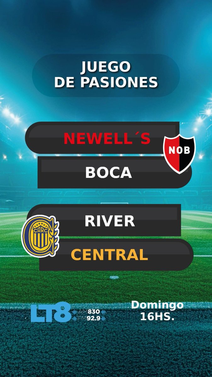 ByPabloDj's tweet photo. Domingo de fútbol: @Newells vs @BocaJrsOficial y @RiverPlate vs @RosarioCentral por @LT8am830 📻 https://t.co/Q9mnx1FN1A
