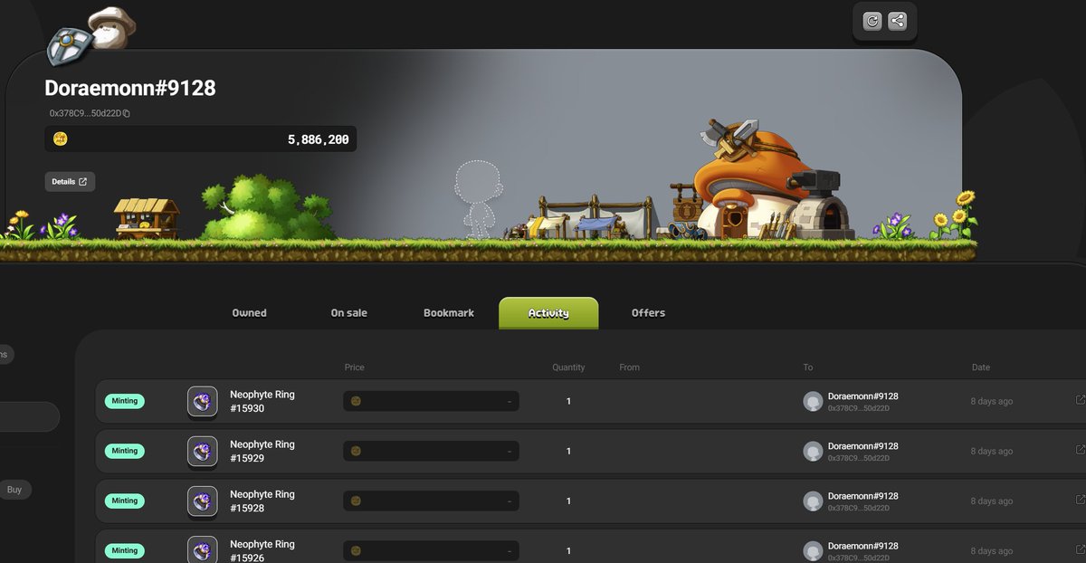 ReallyBunned's tweet photo. I honestly can’t remember the last time I did a PQ in @MaplestoryU.

The number of Neophyte equipment items being minted every day has always puzzled me, so I did a quick random check. The very first account I looked at already appeared to be a PQ farming bot, with around 370m NESO in lifetime trading volume, entirely from sales with no purchases.

If that activity is automated, imagine how much value these accounts are extracting in total.

I’m sure there are still legitimate players doing PQ for early progression, or even just for fun. Benefit of the doubt 😅

But if the feature is now largely overrun by bot extractors that continually damage the ecosystem, temporarily disabling it may be better than leaving it open. It could then be re-released once proper prevention measures are in place. 

@nexpacetime