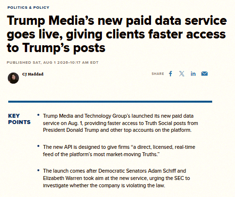 soooora0922's tweet photo. 機関がトランプ大統領のTruth Social投稿を、月額10万ドルでより早くアクセスできるようになったみたい🚨🚨 https://t.co/gwtB1KJiTE