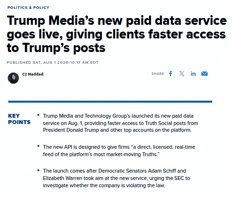 jzgapefcd's tweet photo. 機関は月10万ドル払えば、トランプ大統領のTruth Socialの投稿をもっと速く見られるようになったらしいよ🚨🚨 https://t.co/AJDlC5QZ1E
