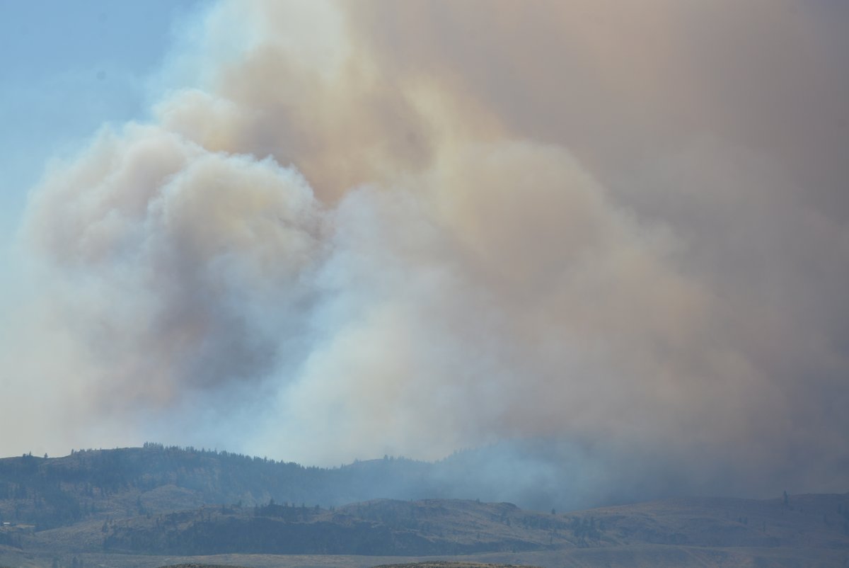 BittertotheEnd's tweet photo. Mandatory evacuation for areas on the west side of the Okanogan river. Tonasket at level 2. These are the views from my place and just above my place. This sucks!😢 https://t.co/XcbHjoMA03