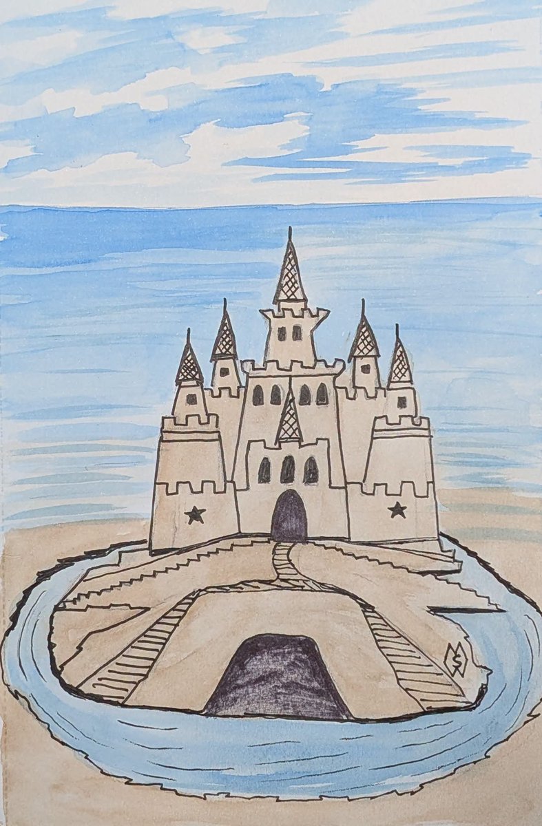 MattStarrFineA1's tweet photo. August 1st is National Sand Castle Day. This is my watercolor and ink painting of a detailed whimsical sand castle that has a moat around it on the sandy beach. https://t.co/qwdfFppx8I
#mattstarrfineart #sandcastle #sandcastles #beach #Florida #art #painting #ArtoftheDay https://t.co/9LSTIzTsxW