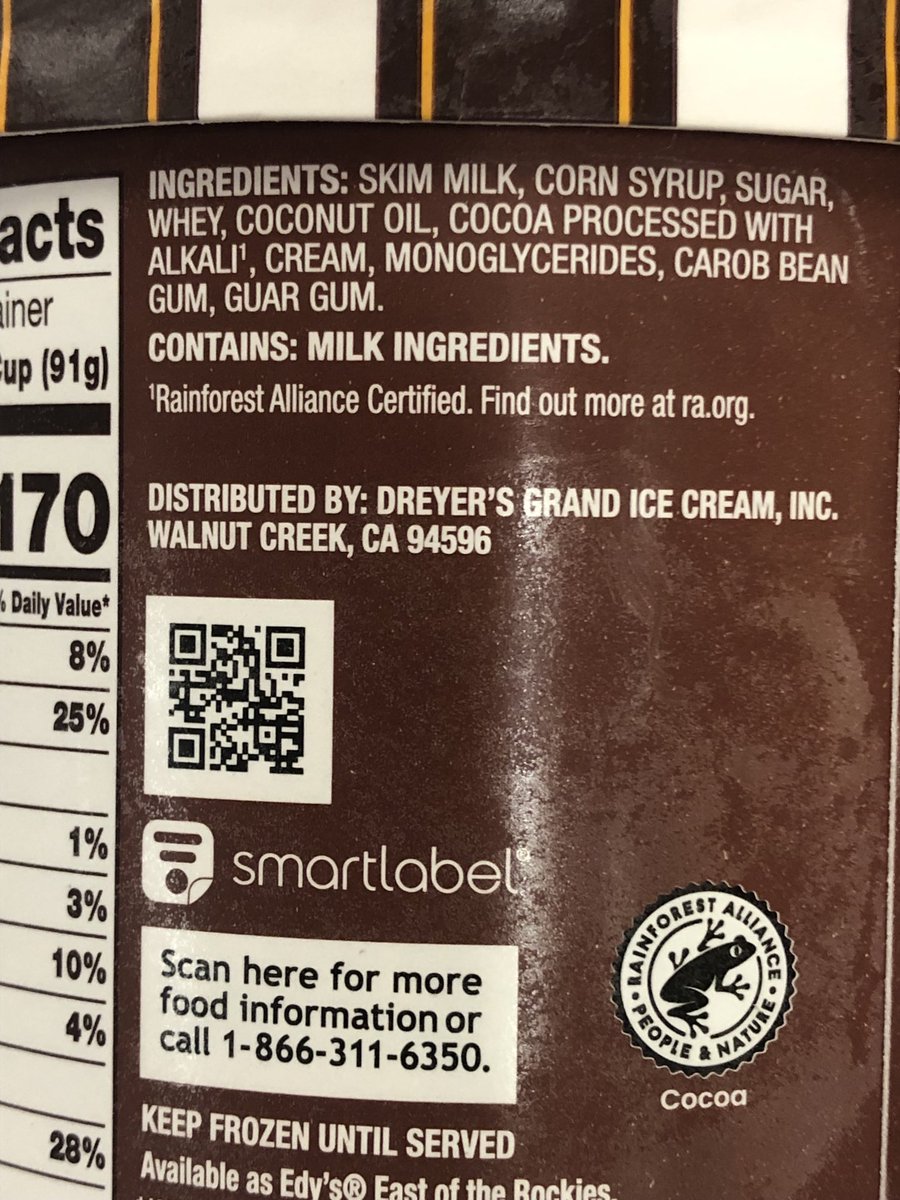 WacyKitty's tweet photo. Dreyer’s was my FAVORITE chocolate ice cream for more than 10 years. It now has cream as the 7th ingredient, behind coconut oil. The second ingredient is corn syrup. There is more corn syrup than cream in their ice cream. I think they need to change the company name. https://t.co/KK9QYNVgeP
