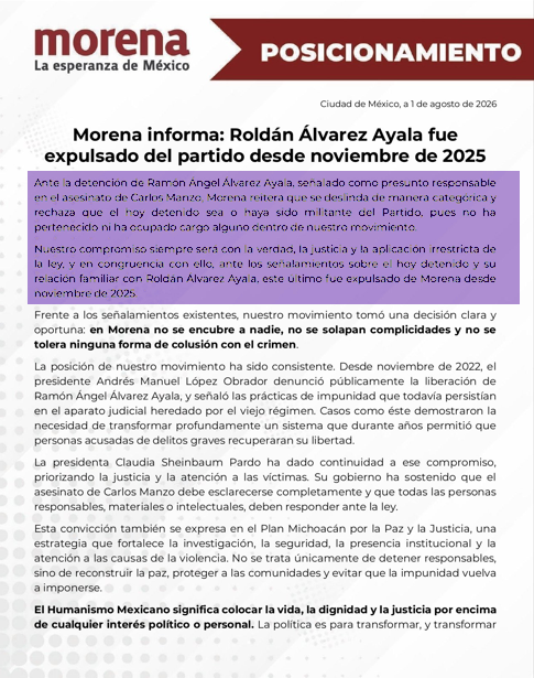 Ar1zZ17's tweet photo. Morena vuelve a mentir. En un nuevo comunicado insisten en que Roldán Álvarez Ayala, hermano del "R1" nunca ocupó cargo alguno dentro de su organización. Pero esto no es así: en la Hoja número 1, Fila 2347 de la Integración de los Órganos Directivos a nivel nacional y estatal de Morena, publicada por el INE, aparece que fue electo como consejero entre el 24 y 27 de agosto de 2022.
Este es el enlace descargable del documento:
https://t.co/t5OzYG63C1