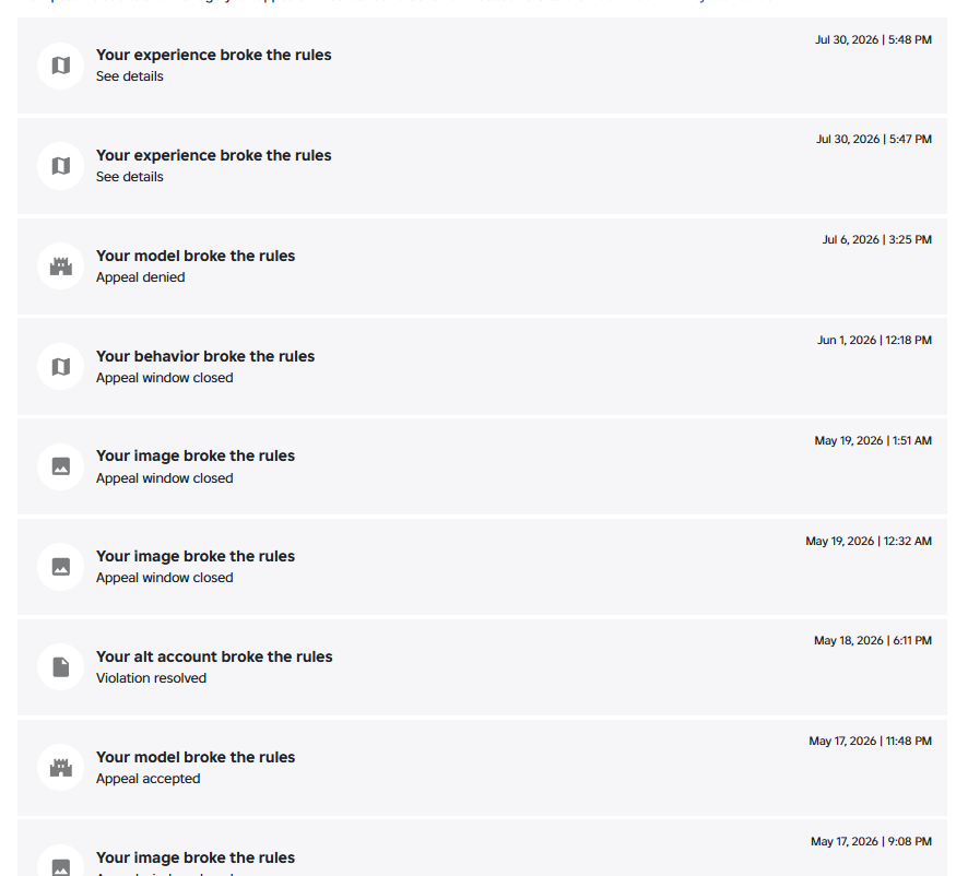 bitproxies's tweet photo. @Kelvris @realrusro @Roblox i literally got 2 games taken down for harmful content when i was already terminated for harmful content 3 months ago and now just got unbanned lol, i didnt even receive an email or any message. roblox probs manually unterminated me, wish you luck tho https://t.co/Kf2F9cclFq