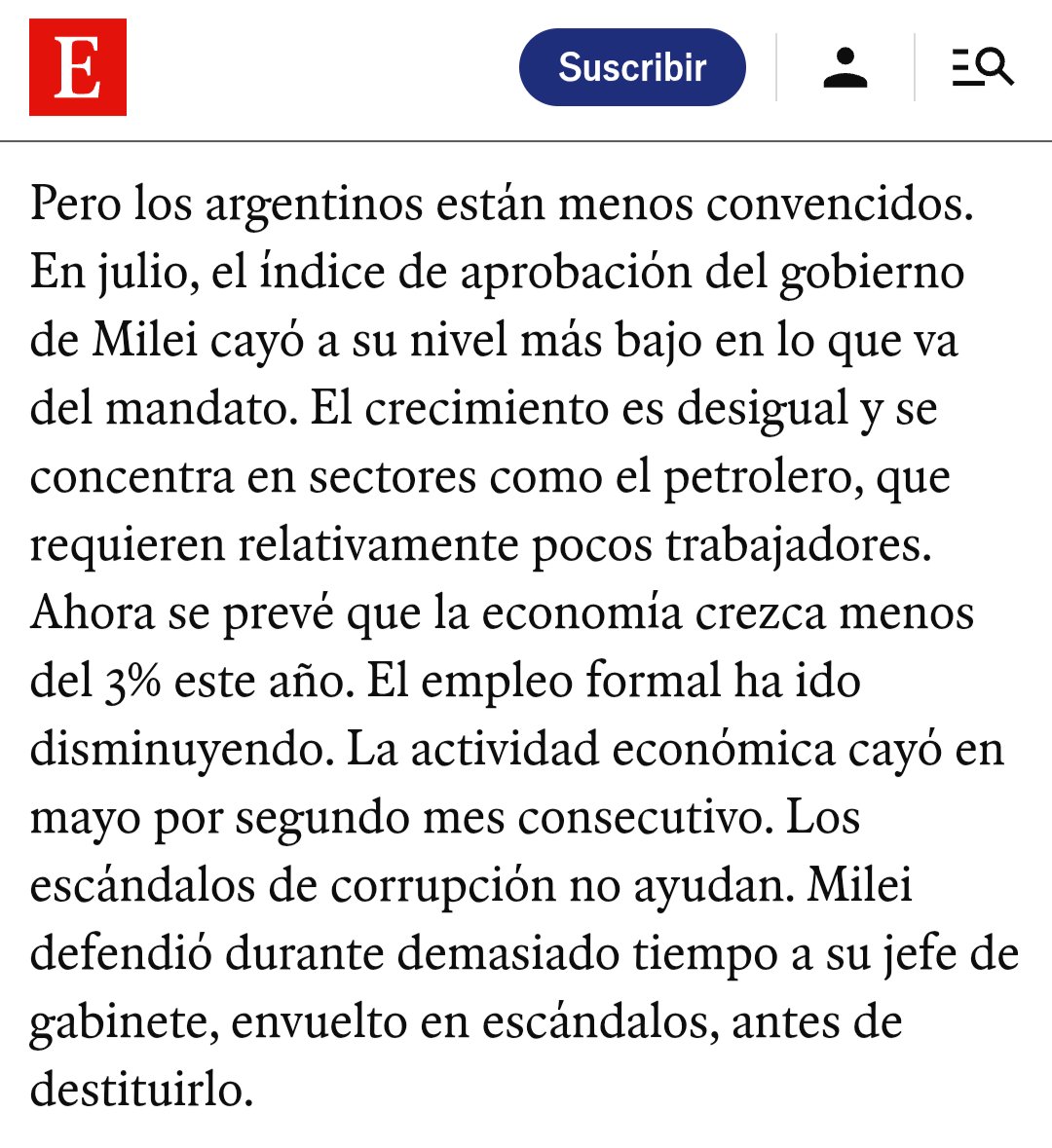 ArrepentidosLLA's tweet photo. FENÓMENO PAÑAL

Milei acaba de compartir una nota de The Economist donde cuentan que creció el DESEMPLEO, cayó la ACTIVIDAD y que su gobierno está lleno de escándalos de CORRUPCIÓN https://t.co/mYR4iBRHwA