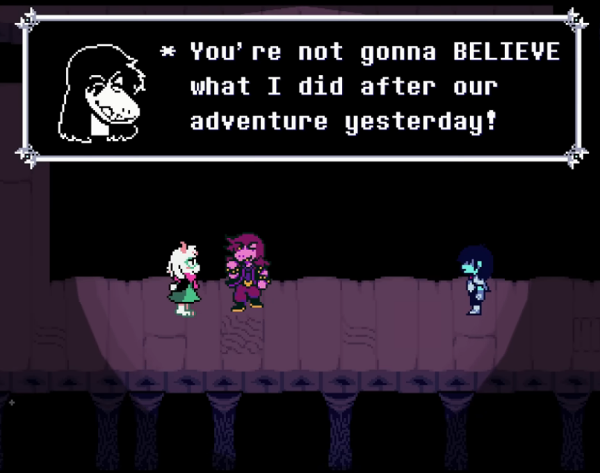 potatojeff37's tweet photo. @IdkImJustAGuy @Tidalwave848 @MiniTiny07 @WingDingsKirk ch 3 canonically takes place past midnight, susie also just woke up in the dark world so it might as well be a new day for her https://t.co/J3Ut4GZO3X