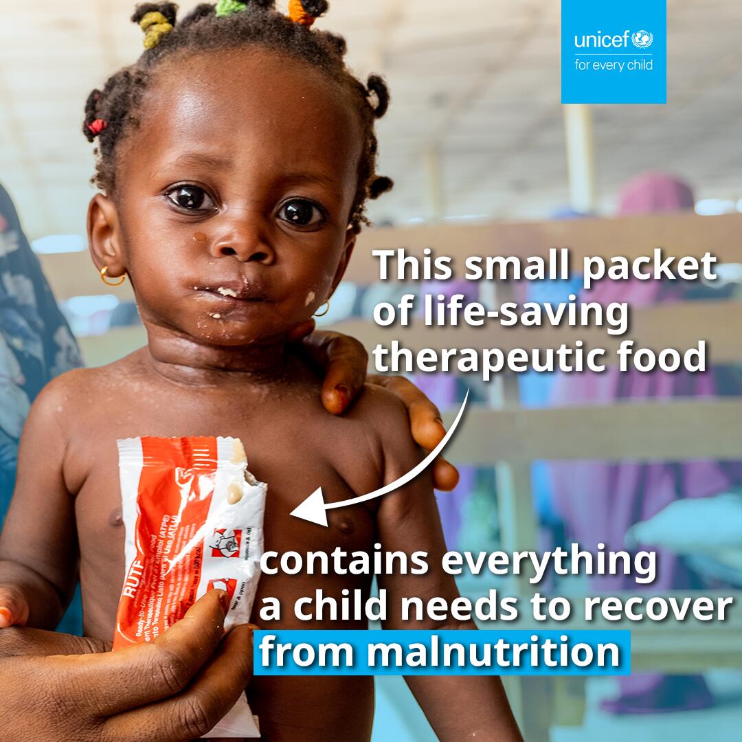 myUNICEF's tweet photo. Recovery begins with the right nutrition.

Help deliver more Packets of Hope to children recovering from severe malnutrition. 💙

https://t.co/AAU3dyzjm8

#PacketOfHope #ForEveryChild #WiraUntukKanakKanak https://t.co/eCvIiRUE2L