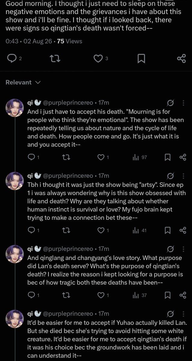 Zhengtongfan's tweet photo. This is such a beautiful, detailed analysis of the series, @purpleprincereo U did such a great job by explaining this and I feel like it all makes perfect sense. RESPECT for that. I really need to thank u for this. This just made my heart feel a lil lighter 🫂 🤧 ❤️ https://t.co/mdAU4gaIpm