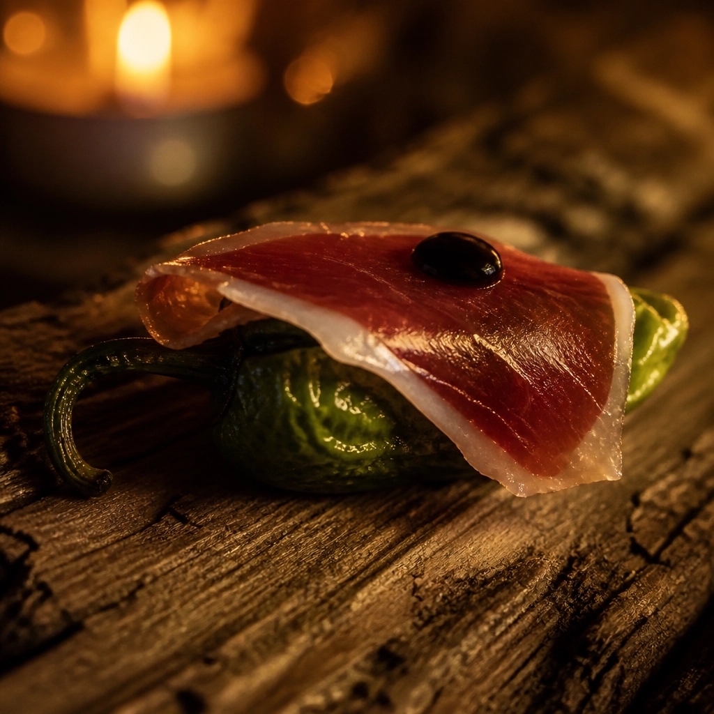 Nes218's tweet photo. Simple evenings call for good food. Cured duck prosciutto, warm blistered padron peppers, and a touch of fig balsamic on raw chestnut wood. #LuxuryFood #SimplePleasures #FoodVibes #QuietEvening https://t.co/ZXuQrXIpto