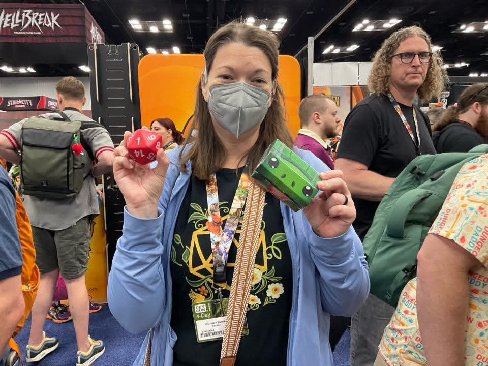 MimicDice's tweet photo. Follow along at #gencon as we track the lives of today’s big winners and even bigger losers. That one girl was forced to adopt a TURTLE! Mwa ha ha, and it wasn’t even a ninja or something. https://t.co/7zklAVbRuq
