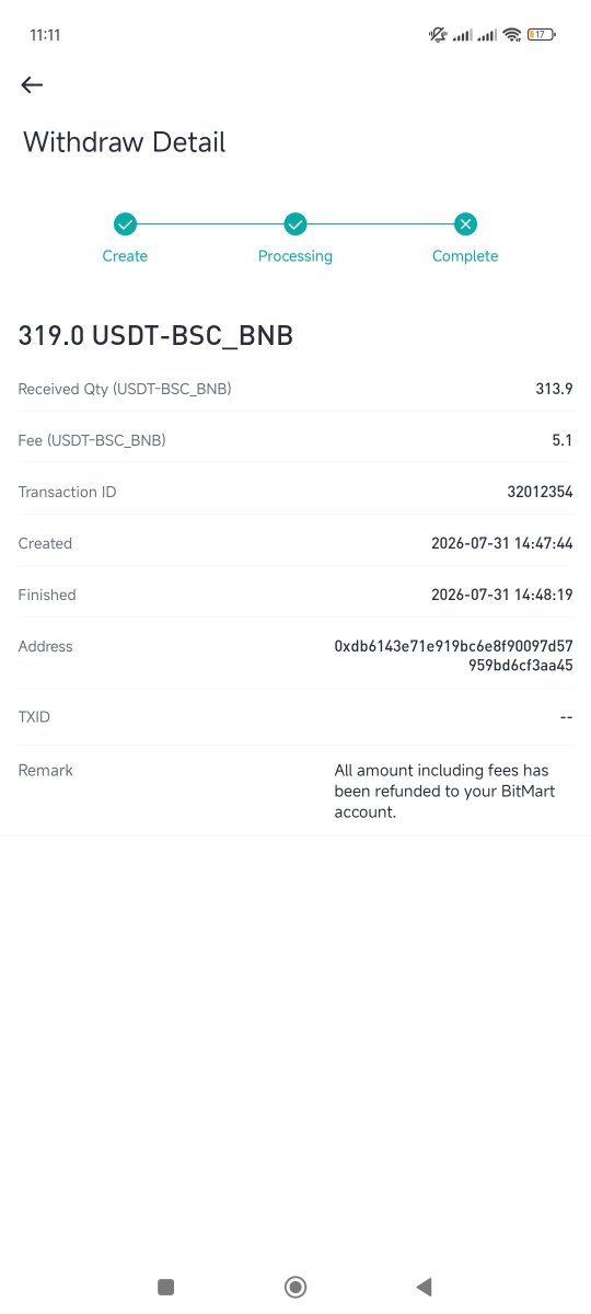 beast57993's tweet photo. @BitMartExchange Urgent! My UID: 15333455. Deposited ~320 USDT from Binance on July 28, but now my withdrawals for the remaining 319 USDT are repeatedly refunded on all networks. Submitted emails on July 30 with no response. Please process manually.@BitMartExchange @BitMartSupport #BitMart https://t.co/UaM9U8pw4R