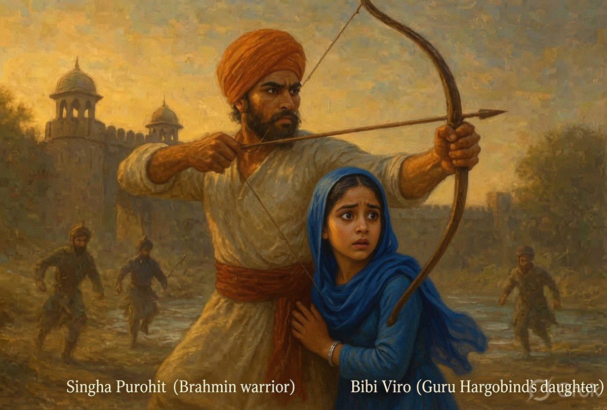 bahlawat11's tweet photo. Rescue of Bibi Veero daughter of Sikh Guru

During the 1628/1634 Mughal attack on Amritsar, Guru Hargobind’s young daughter Bibi Viro was left behind in the city while the family ran away

Bhai Singha Purohit (a Brahmin kul-purohit)rescued her, and brought her safely to the Guru! https://t.co/dF75AWskyq