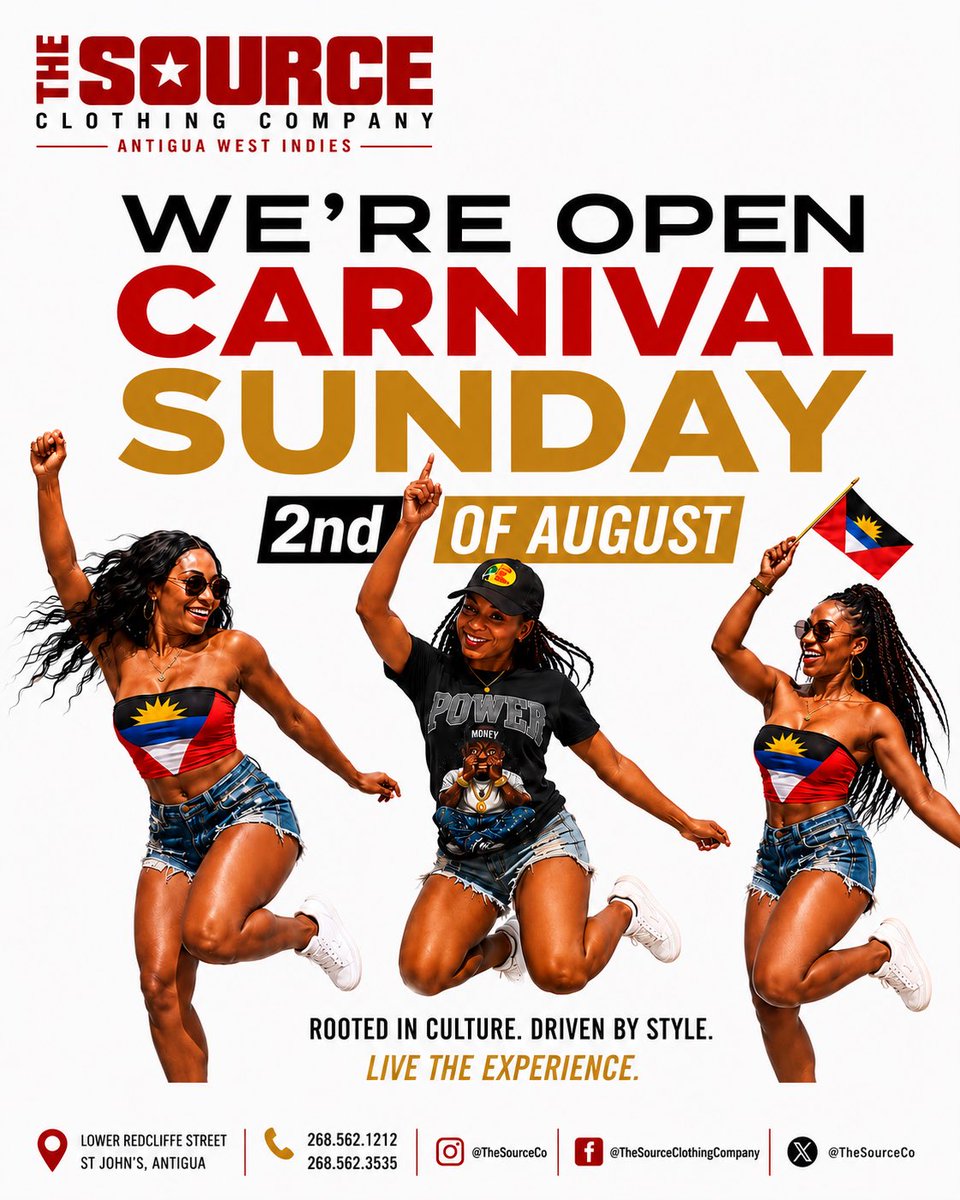 thesourceco's tweet photo. 🚨 THE SOURCE IS #OPEN #TODAY #SUNDAY THE 26th Of #JULY FROM 10:00 am To 5:00 pm🚨.

SHOP @TheSourceCo FOR ALL YOUR CLOTHING 👚👖👕🎒🧢 LaPlayaPRIVADA Or Other EVENTS FETES &amp; BRUNCHES IN ANTIGUA 🇦🇬.

📍 Lower Redcliffe Street In St John’s ANTIGUA

☎️ 268.562.3535 Or 268.562.1212 https://t.co/mg7phU8Zig