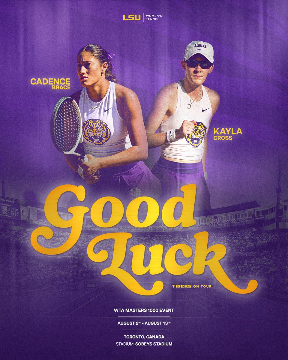 LSUwten's tweet photo. Best of luck to Cadence and Kayla as they compete in the main draw of the @WTA 1000 National Bank Open in Toronto beginning tomorrow! 🇨🇦 https://t.co/n2tn9fsYqV