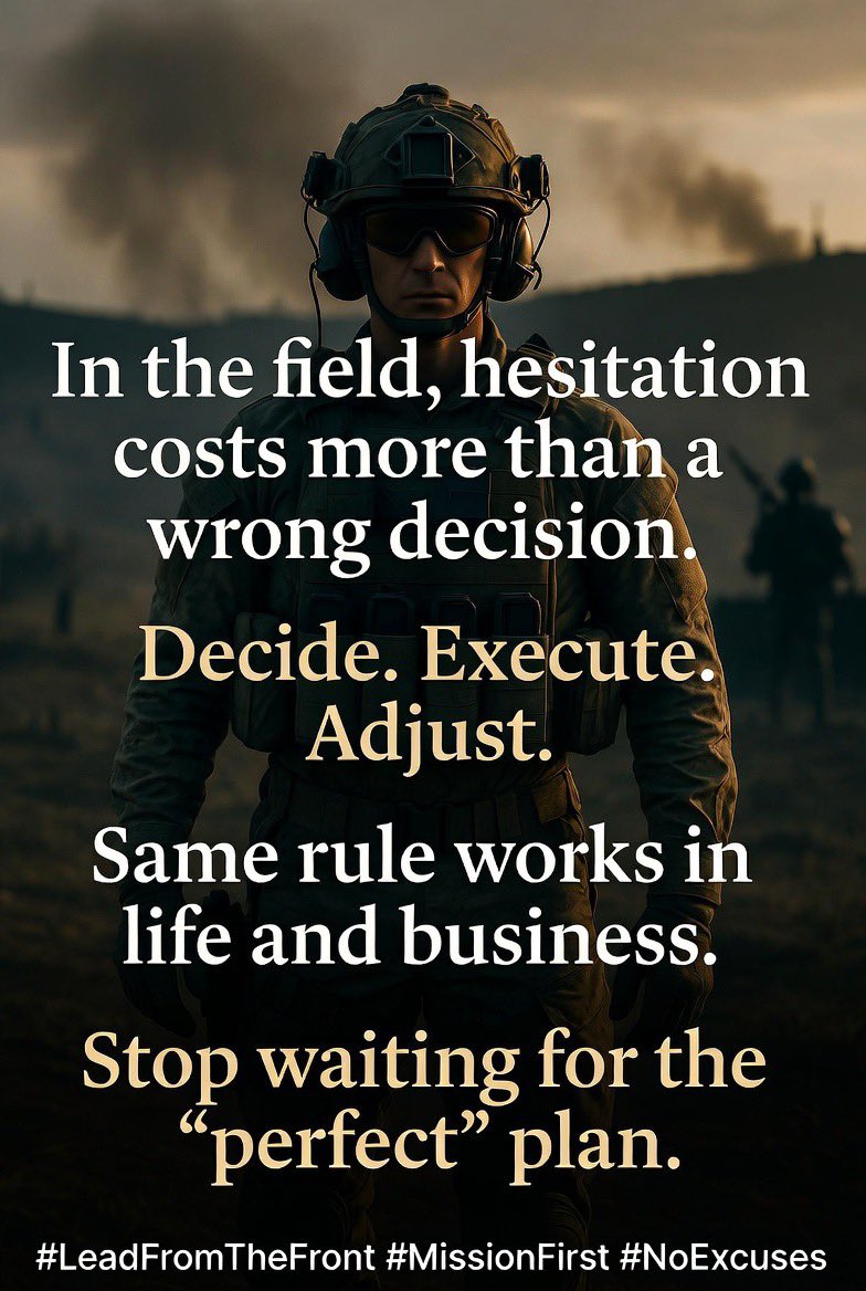 jpcervantes180a's tweet photo. In the field, hesitation costs more than a wrong decision.
Decide. Execute. Adjust.
Same rule works in life and business.
Stop waiting for the “perfect” plan.
#LeadFromTheFront #MissionFirst #NoExcuses https://t.co/oiJMnDMstu