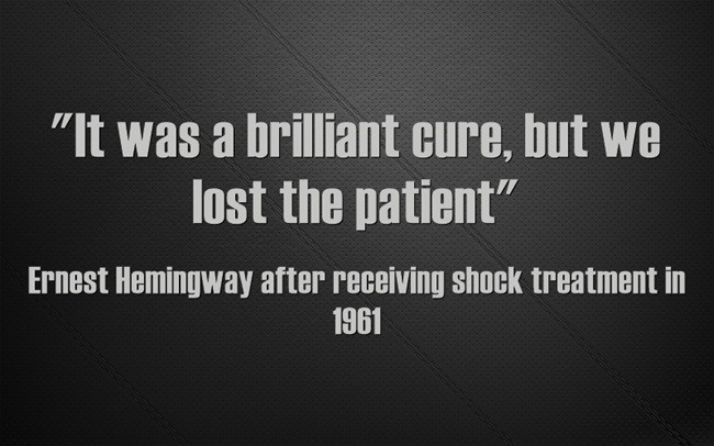 jackwritesbks's tweet photo. Ban ECT
Renowned American author and winner of the Pulitzer Prize in 1953 and the Nobel Prize in 1954, Ernest Hemingway committed suicide the day after his thirty-sixth ECT session in 1961.
https://t.co/faAOOXd2Xx https://t.co/dIIpdi3dHT