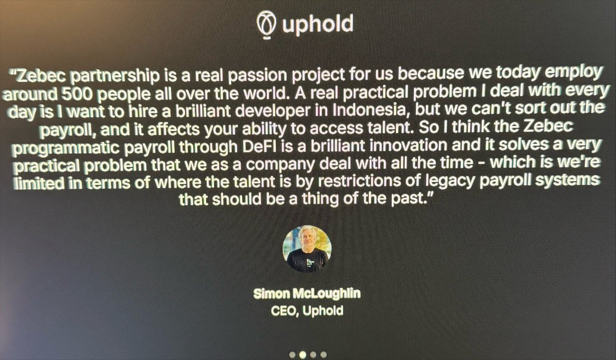 XRPZBCNLANTERN's tweet photo. ZBCN / ZEBEC 🏴‍☠️⛵️

"@Zebec_HQ partnership is a real passion project for us because we today employ around 500 people all over the world. A real practical problem I deal with every day is I want to hire a brilliant developer in Indonesia, but we can't sort out the payroll, and it affects your ability to access talent. So I think the Zebec programmatic payroll through DeFI is a brilliant innovation and it solves a very practical problem that we as a company deal with all the time - which is we're limited in terms of where the talent is by restrictions of legacy payroll systems that should be a thing of the past."
-@SMcLoughlin00 
CEO, @UpholdInc