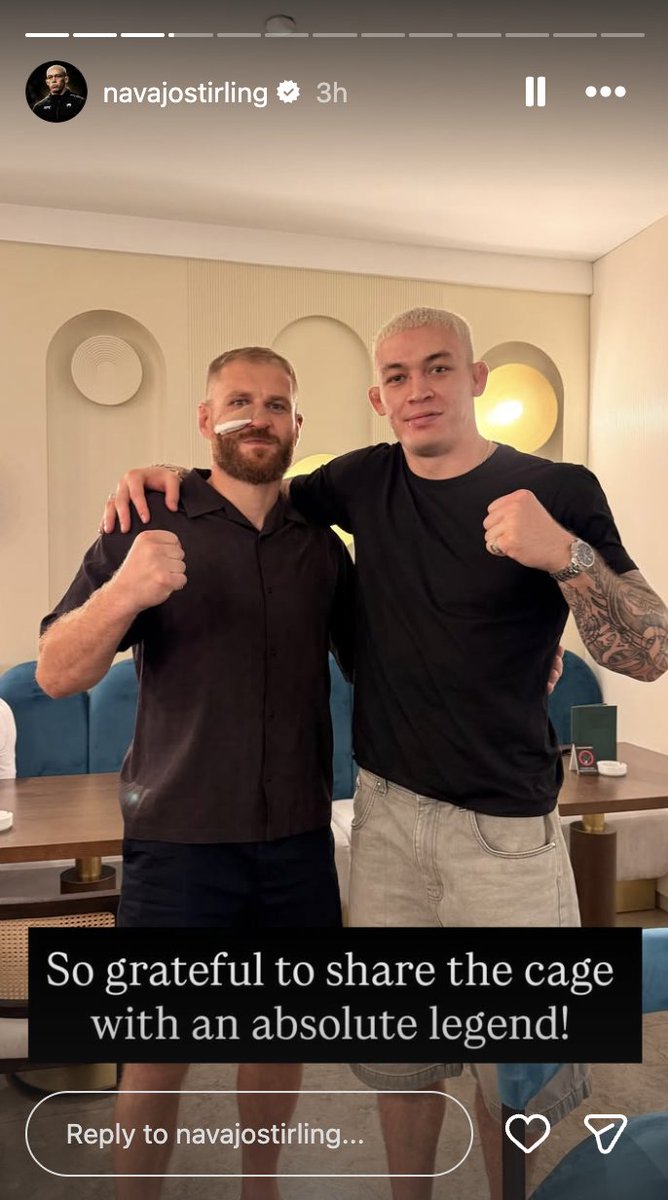 MMAdamMartin's tweet photo. Navajo Stirling shows respect for Jan Blachowicz following his KO win at #UFCBelgrade https://t.co/35QawIoqL2
