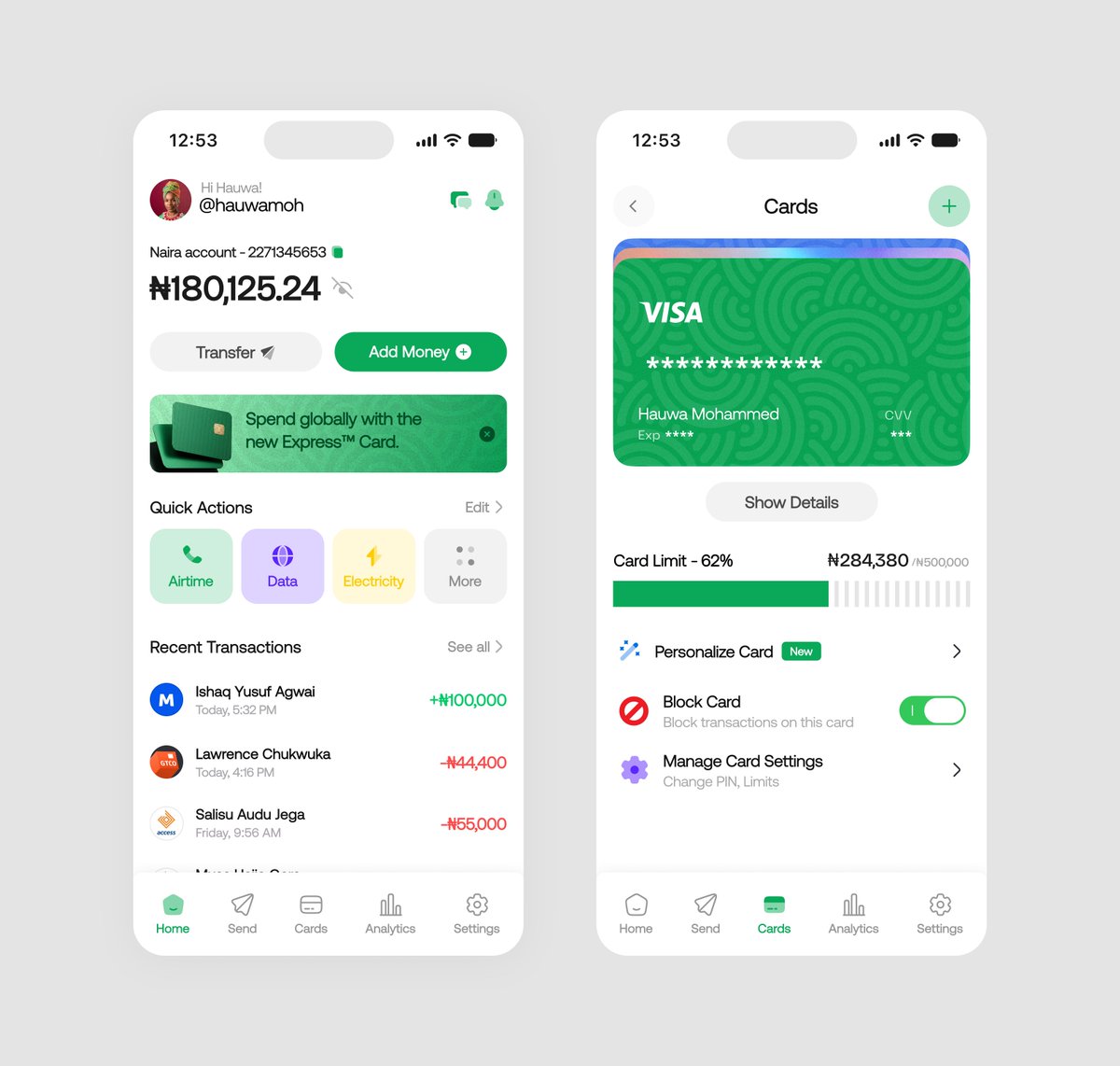 ishaqagwai's tweet photo. I spent some time redesigning @GetBellMonie 's home experience 💚. The goal was to make the app feel clearer and more intuitive with a modern fintech look.

Sometimes, the biggest UX improvements come from refining what's already there. Curious to hear what the BellBank team thinks.