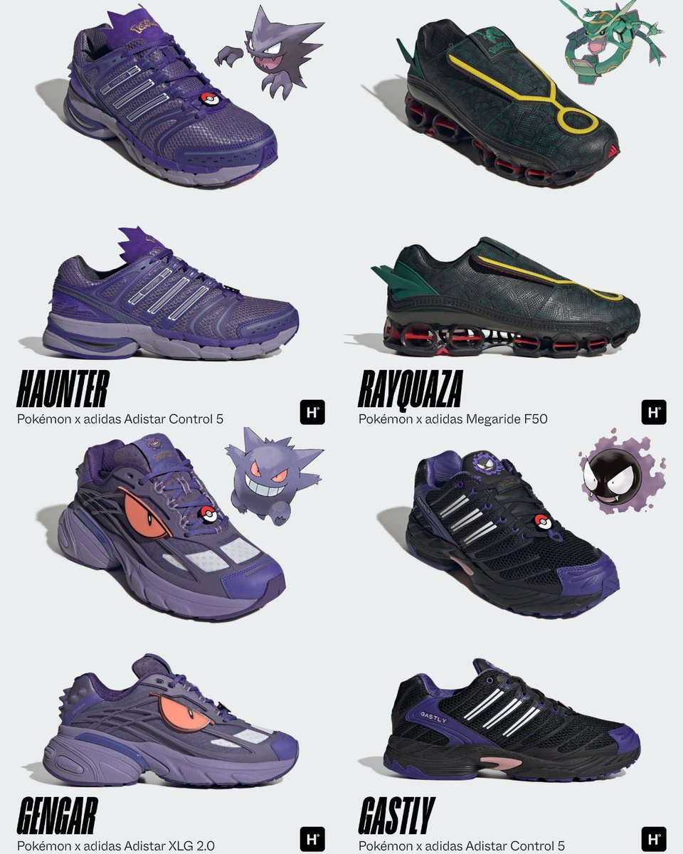 houseofheat's tweet photo. OFFICIAL IMAGES: Pokémon x adidas Originals Collection ⚡️

Featuring:
• adidas Adistar Control 5 “Haunter”
• adidas Megaride F50 “Rayquaza”
• adidas Adistar XLG 2.0 “Gengar”
• adidas Adistar Control 5 “Gastly”
• adidas Superstar II “Charmeleon”
• adidas Superstar Vintage “Charizard”
• adidas Superstar II “Charmander”
• adidas Superstar II Mid “Pikachu”
• adidas Superstar II “Pikachu” — Yellow
• adidas Superstar II “Pikachu” — White
• adidas Samba OG “Mewtwo”
• adidas ZX 8000 “Mewtwo”

📅 Releasing September 2026!