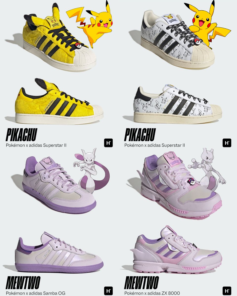 houseofheat's tweet photo. OFFICIAL IMAGES: Pokémon x adidas Originals Collection ⚡️

Featuring:
• adidas Adistar Control 5 “Haunter”
• adidas Megaride F50 “Rayquaza”
• adidas Adistar XLG 2.0 “Gengar”
• adidas Adistar Control 5 “Gastly”
• adidas Superstar II “Charmeleon”
• adidas Superstar Vintage “Charizard”
• adidas Superstar II “Charmander”
• adidas Superstar II Mid “Pikachu”
• adidas Superstar II “Pikachu” — Yellow
• adidas Superstar II “Pikachu” — White
• adidas Samba OG “Mewtwo”
• adidas ZX 8000 “Mewtwo”

📅 Releasing September 2026!