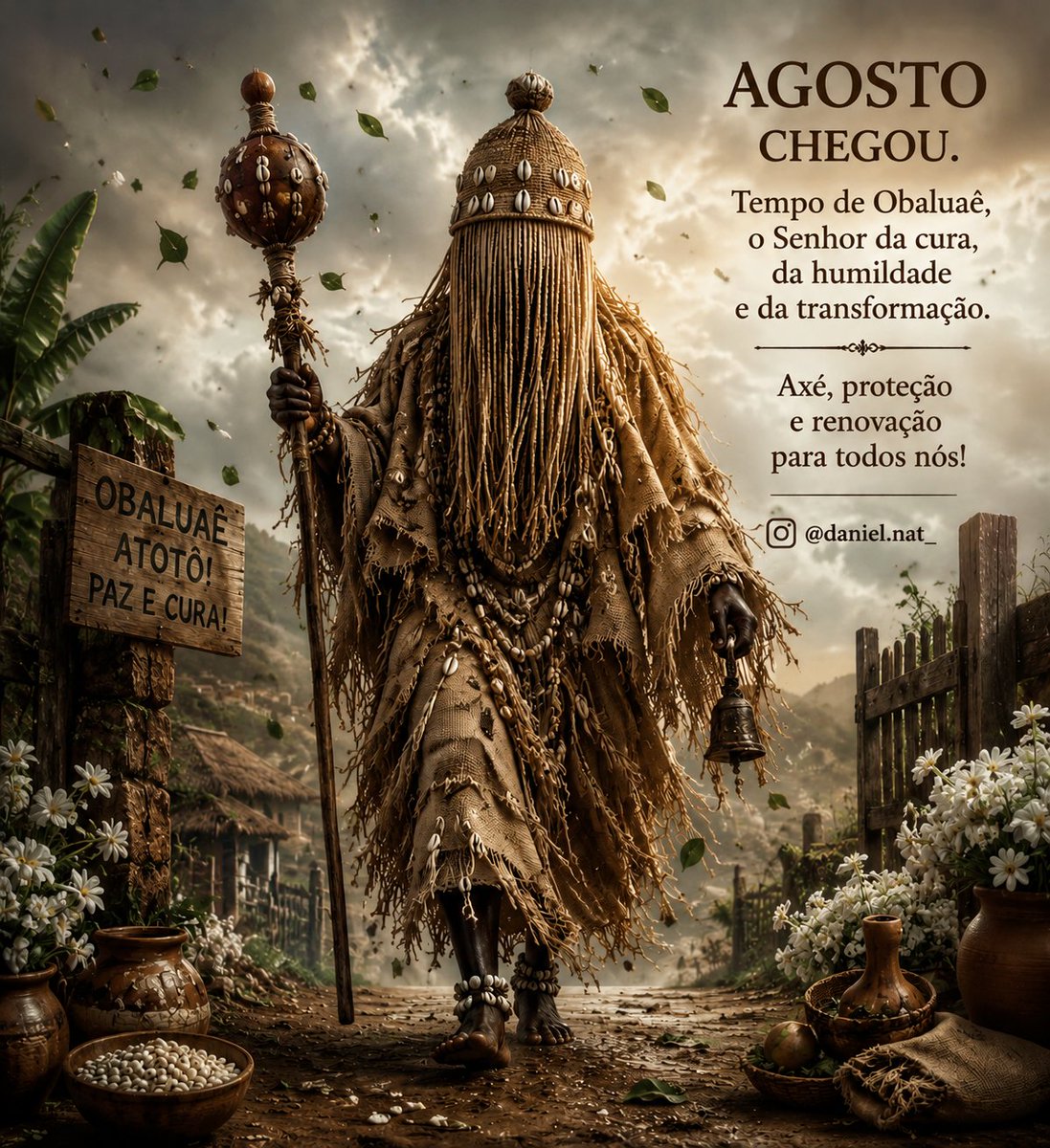 Danieldaniby's tweet photo. Agosto chega trazendo a força de Obaluaê: tempo de cura, transformação e renovação. Que seus caminhos sejam protegidos, seu corpo fortalecido e sua vida renovada. **Atotô Obaluaê!** 🖤🌿 https://t.co/6LfrVcsL6m