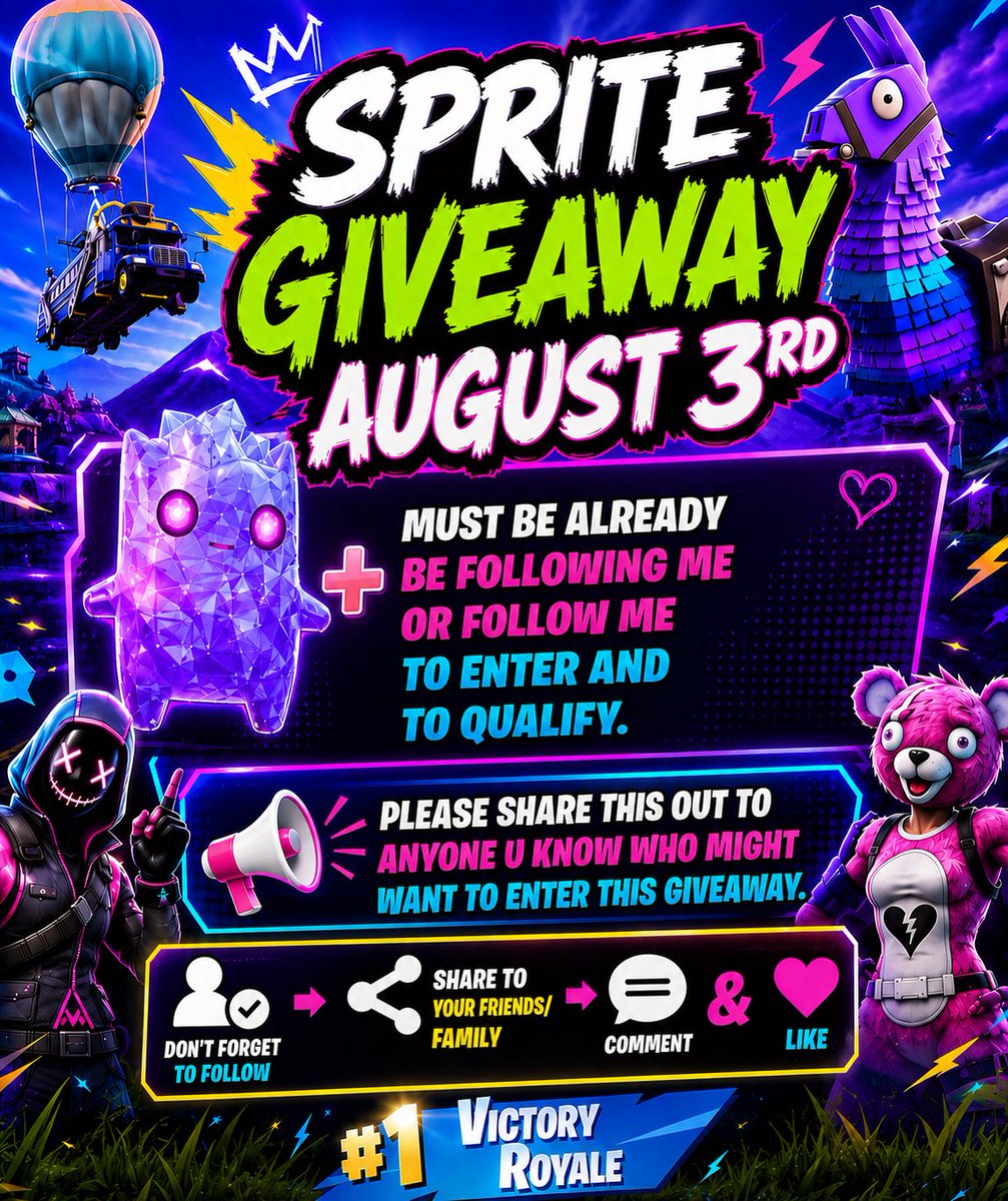 TheMfGoat29's tweet photo. Hey everybody I’m doing a sprite giveaway on August 3rd on TikTok but u must already following me or follow me to qualify. Each person gets to choose which sprite they are wanting to receive. My TikTok is killshotgg404

https://t.co/J1PeMQa2hn
Please read the details as well❤️ https://t.co/sTBhmqnhad