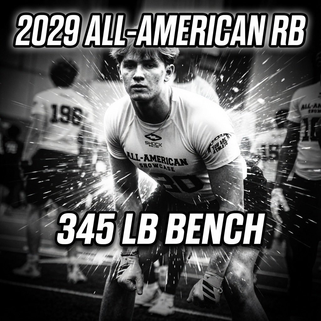 theduke_show's tweet photo. Class of 2029 All-American RB @theduke_show just put up 345 on bench, and hit an impressive 18 reps of 225.  Getting ready for the next level.
College football recruiters — film will be dropping and the hard work is pointing to another explosive season.  Let’s talk!

#AG2G @PrepRedzone @PrepRedzoneTX @iam_alinedouard @On3 @Rivals @On3Recruiting @247recruiting @dctf @TXPSMedia @TXFBINSIDER @TXPrivateFBGuy @LoneStarPrepsTX @DP2Nice