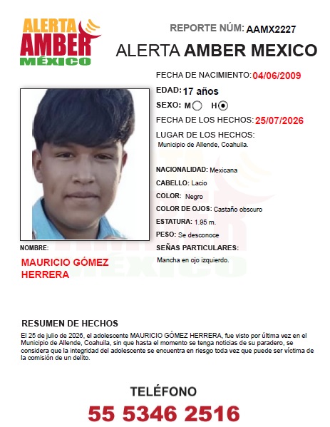 AAMBER_mx's tweet photo. #AlertaAMBER solicita su apoyo y RT para la búsqueda y localización del adolescente MAURICIO GÓMEZ HERRERA, de 17 años de edad. https://t.co/reM1lfHUdR