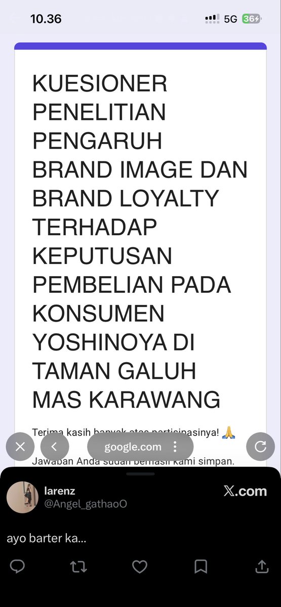 doyilla's tweet photo. @Angel_gathaoO done yaaa, terima kasih sudah mengisi kuesioner ku, goodluck untuk penelitiannya😉 https://t.co/j7GiaoBtsX