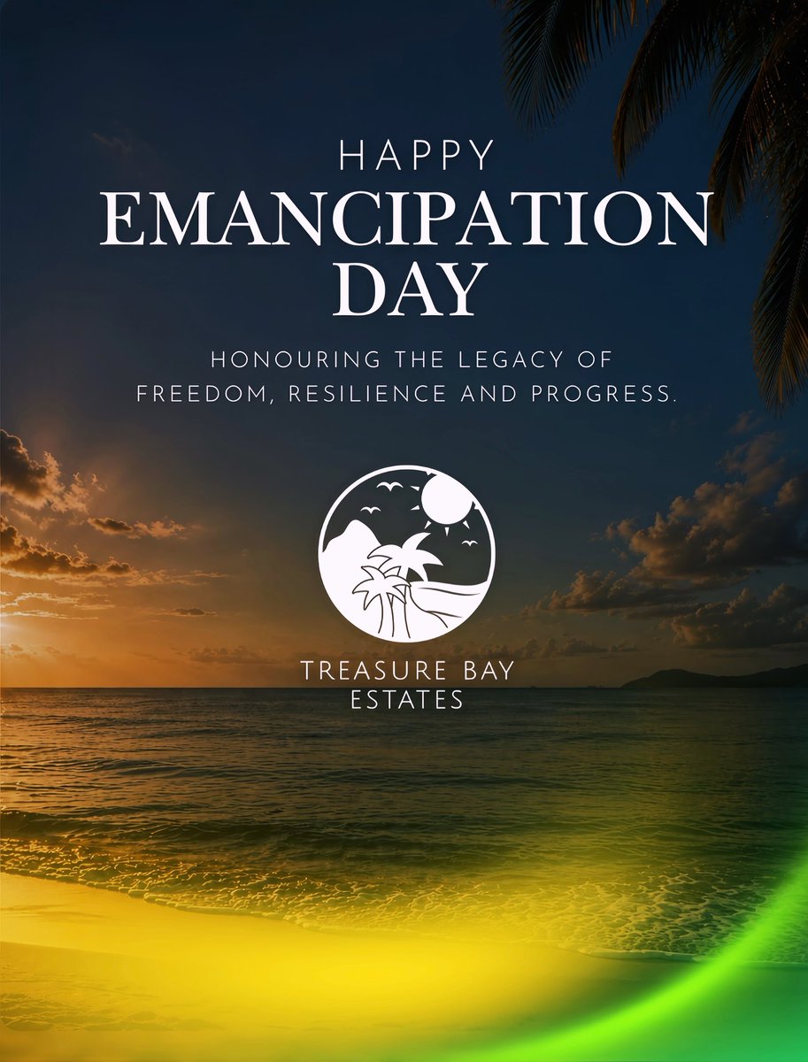 treasurebayest's tweet photo. Freedom was built through courage. Progress through unity.

Today, we honour the resilience, strength and legacy of our ancestors while celebrating the spirit that continues to shape Jamaica’s future.

From the #TreasureBayEstates family, we wish you a Happy Emancipation Day. https://t.co/gpAEFUNE3Q