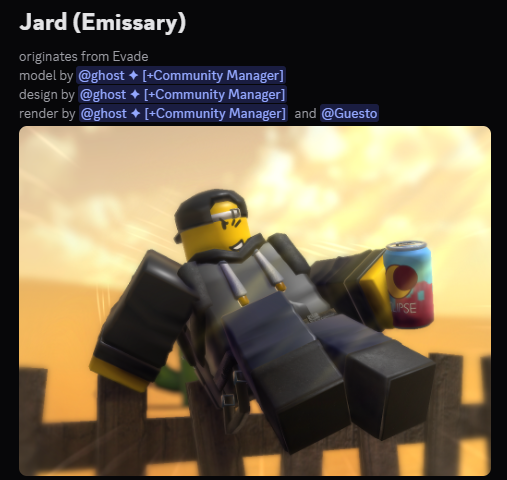RBLXTimelessDev's tweet photo. Jard emissary + new Evade skins!!
Big thanks to the Evade devs for letting us do this!!

#timeless #roblox #evade https://t.co/qoeQRyrKyN