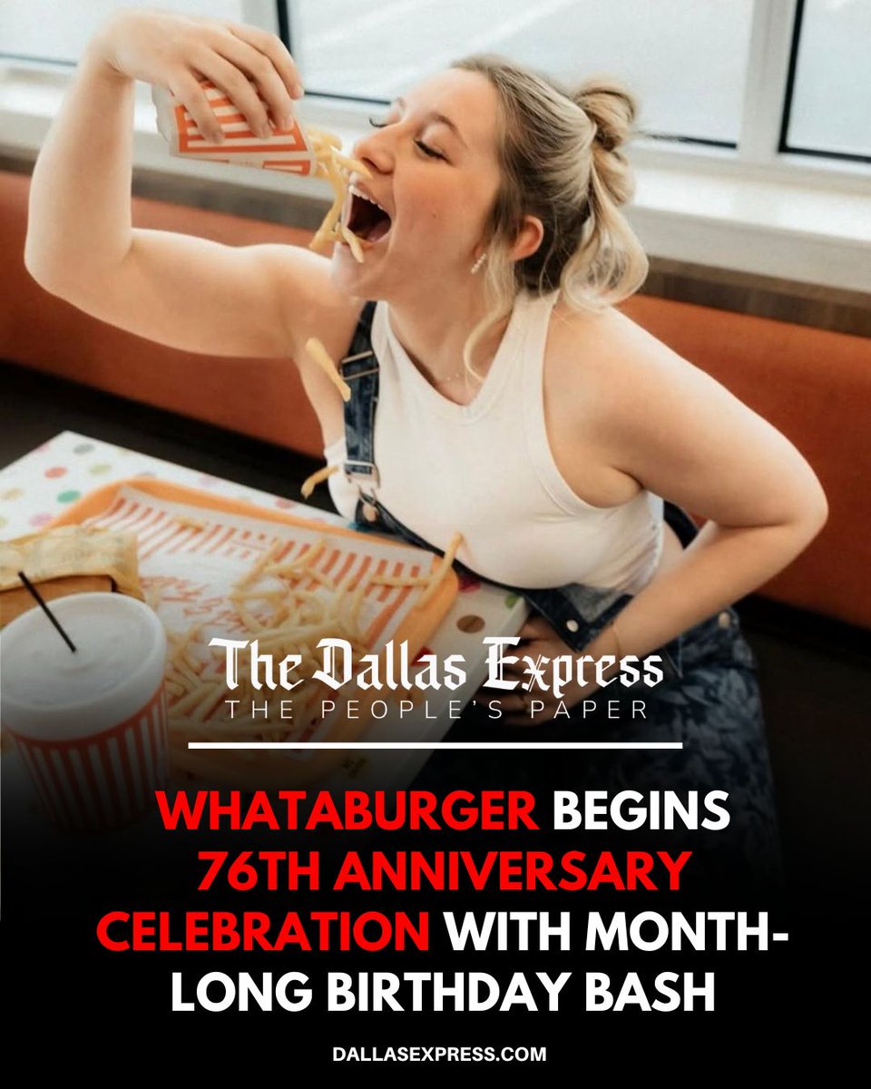 DallasExpress's tweet photo. 🍔 WHATABURGER KICKS OFF 76TH ANNIVERSARY

The San Antonio-based chain begins a month of promotions on August 1 celebrating 76 years since its first restaurant opened in Corpus Christi, with app-exclusive deals leading up to National Whataburger Day on August 8. https://t.co/hZIMMURD3X