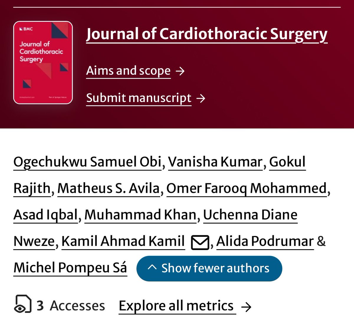 osobi_'s tweet photo. I am so grateful to have this article published with Journal of Cardiovascular Surgery. https://t.co/412BMKMnuX