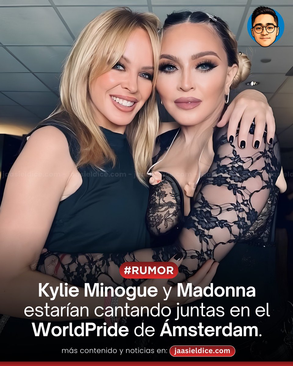 Jaasiel_Dice's tweet photo. 👀 Los rumores sobre una aparición sorpresa de Kylie Minogue en el evento Club Confessions de Madonna no dejan de crecer. De acuerdo con reportes de RTL Boulevard, ambas artistas estarían hospedadas en el mismo hotel en Ámsterdam, donde este 1 de agosto se celebra la edición especial del evento por el WorldPride.

🎶 La especulación aumentó después de que Kylie siguiera a Madonna en Instagram y ambas compartieran un video bailando "Can't Get You Out of My Head", lo que desató la emoción entre los fans.

✨ Aunque el evento promete "invitados especiales", hasta el momento no existe una confirmación oficial de que Kylie vaya a subir al escenario junto a Madonna. Por ahora, todo se mantiene como un rumor, aunque las pistas han sido suficientes para disparar las expectativas. 💃