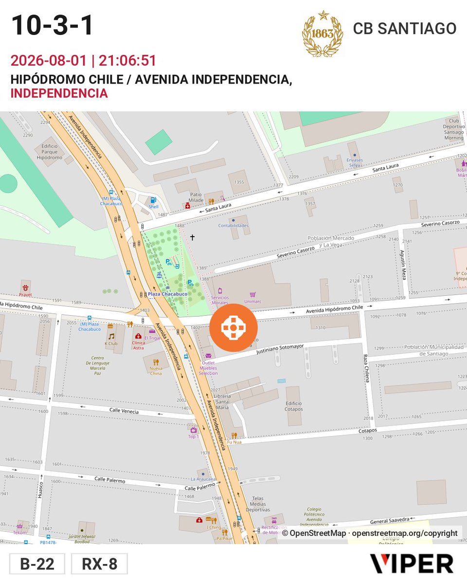 CentralCBS's tweet photo. 10-3-1 HIPÓDROMO CHILE / AVENIDA INDEPENDENCIA B-22, RX-8 https://t.co/kGbmiMshCX
