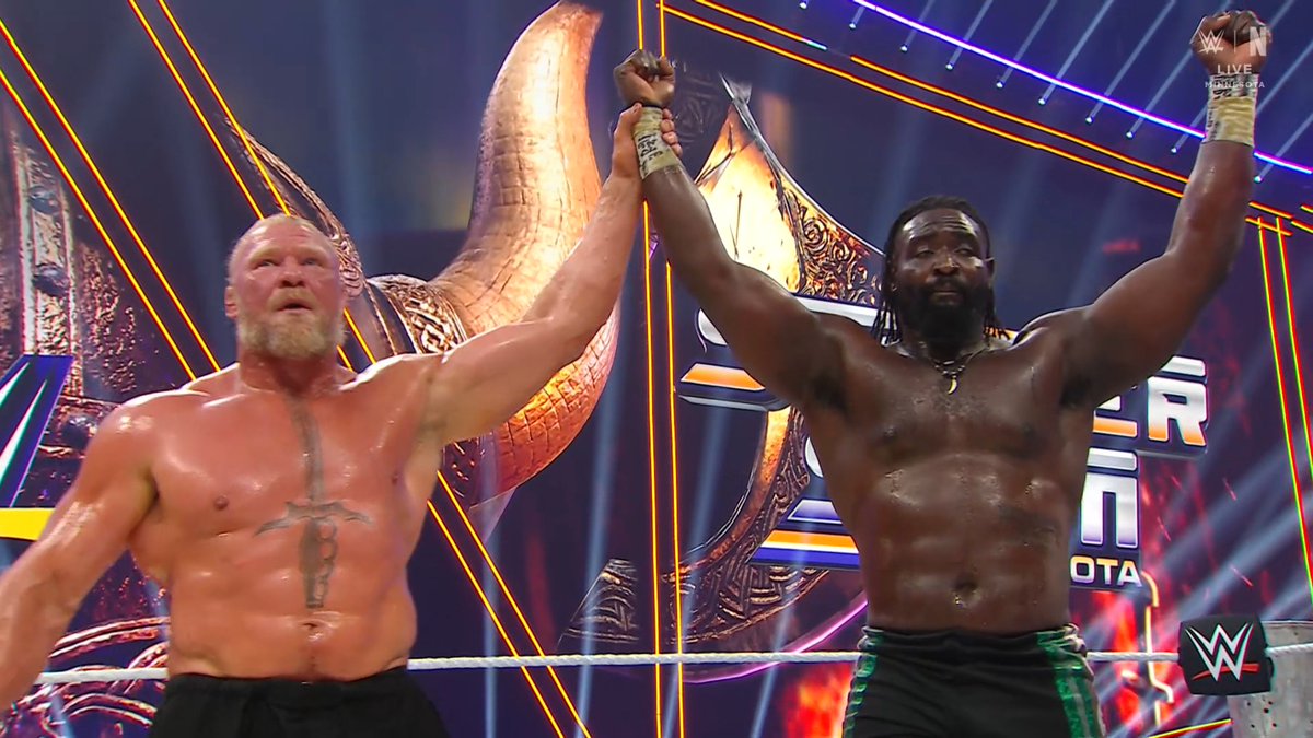 LuigiWrestling's tweet photo. Brock Lesnar: "Oba Femi, AQUÍ ESTÁ EL FUTURO DE WWE. Yo soy el pasado, ÉL ES EL FUTURO"

FANTÁSTICO AQUÍ BROCK #SummerSlam https://t.co/covmEWDDc8