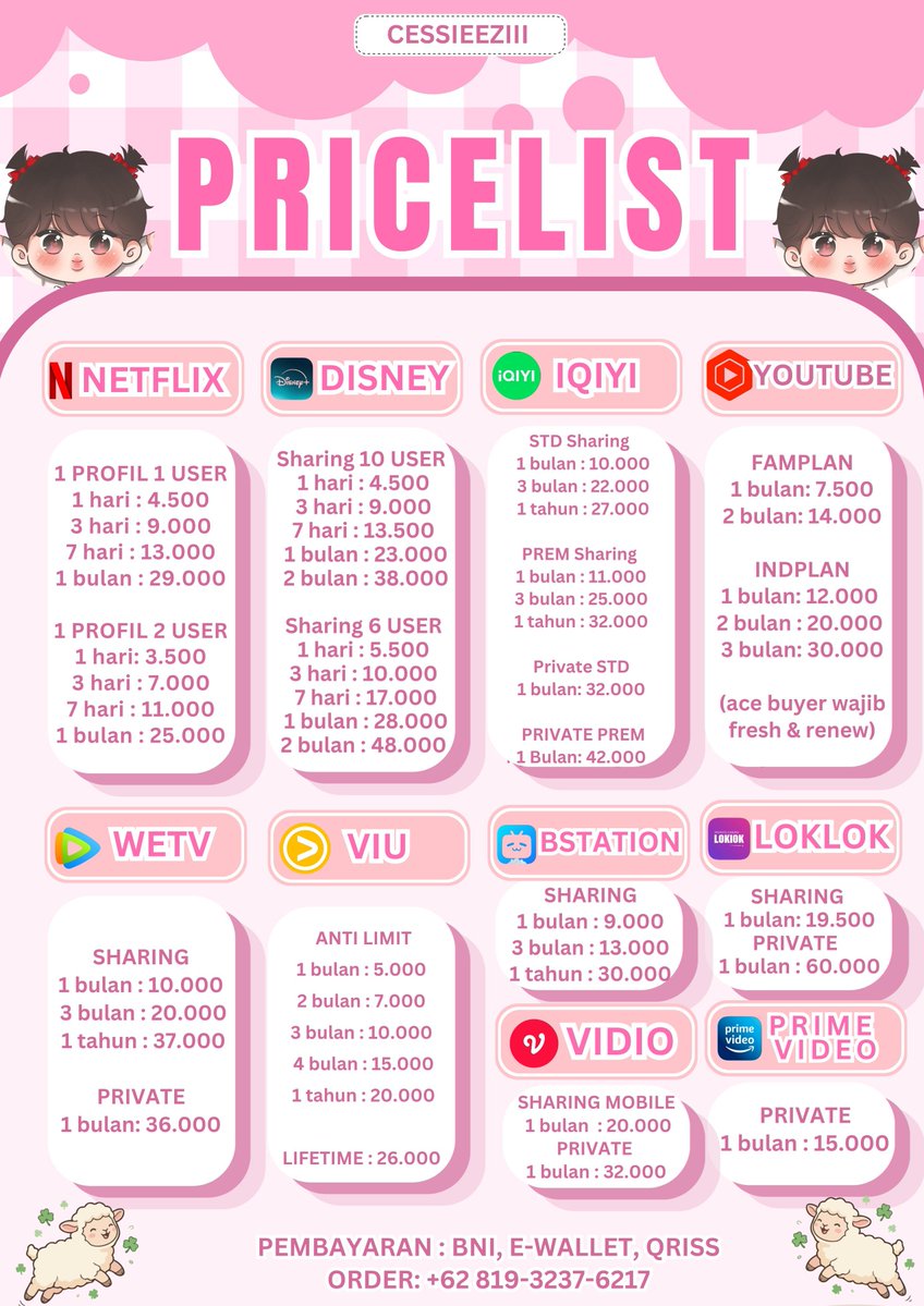 cessieziii's tweet photo. Cess store openn ^^ Yuk wts wtb apk premium murah ^^

Order: https://t.co/l4oRZSBz9R
Testi: https://t.co/SezOXrqpgQ
#wts #wtb #zonauang

Netflix, Disney+, Iqiyi, Yt, Wetv, Viu, Bstation, Loklok, Vidio, Prime Video, Canva, Capcut, Gemini, Chatgpt, App Music, Spotify, Scribd, Zoom https://t.co/Ovc7TrwS57