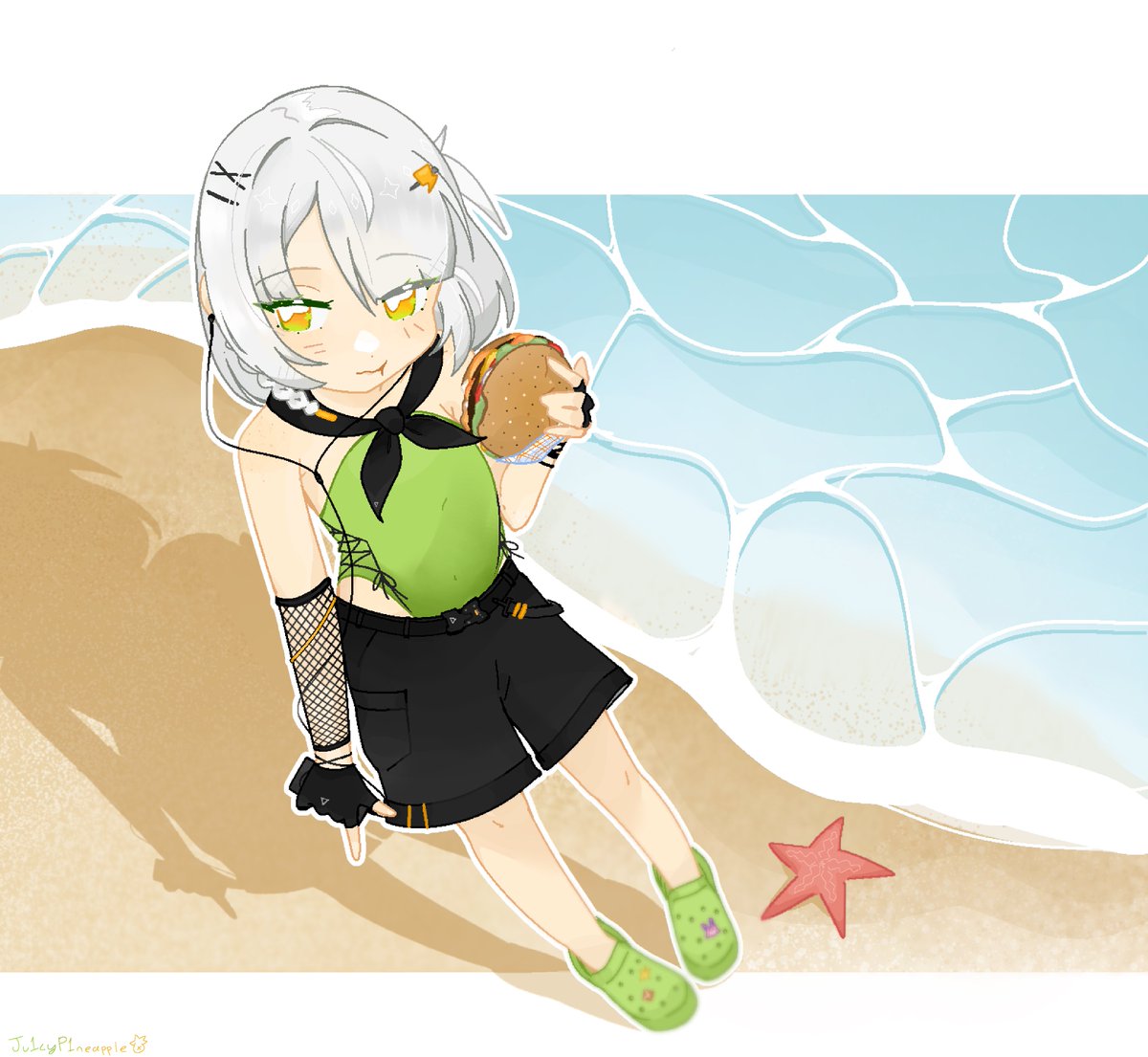 JU1CYP1NEAPPLE's tweet photo. 🏖️🍔💚

#zzzSummerArtTrade for @AsolkiMiski!!! https://t.co/dc7KI4Dm7B