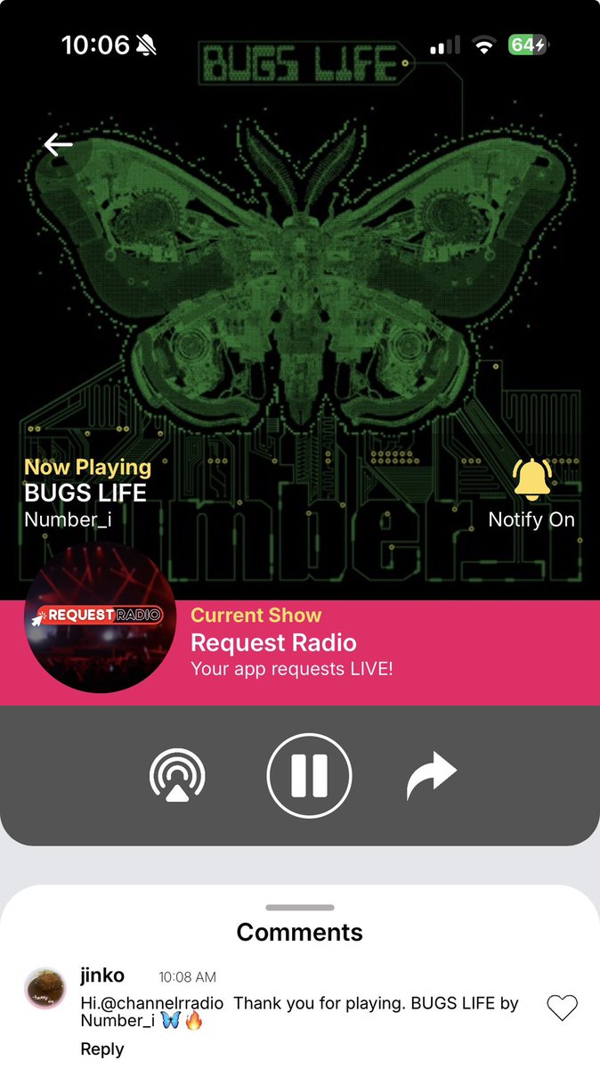 jinkokukare's tweet photo. @channelrradio Hello! @channelrradio 
Thank you for playing.
#BUGSLIFE by #Number_i
I love this song very much 🦋
produced by #YutaJinguji 🩵
I will request to #Number_i
#ChannelRRequestRadio 
@number_i_offic https://t.co/HAGzH2JIxe
