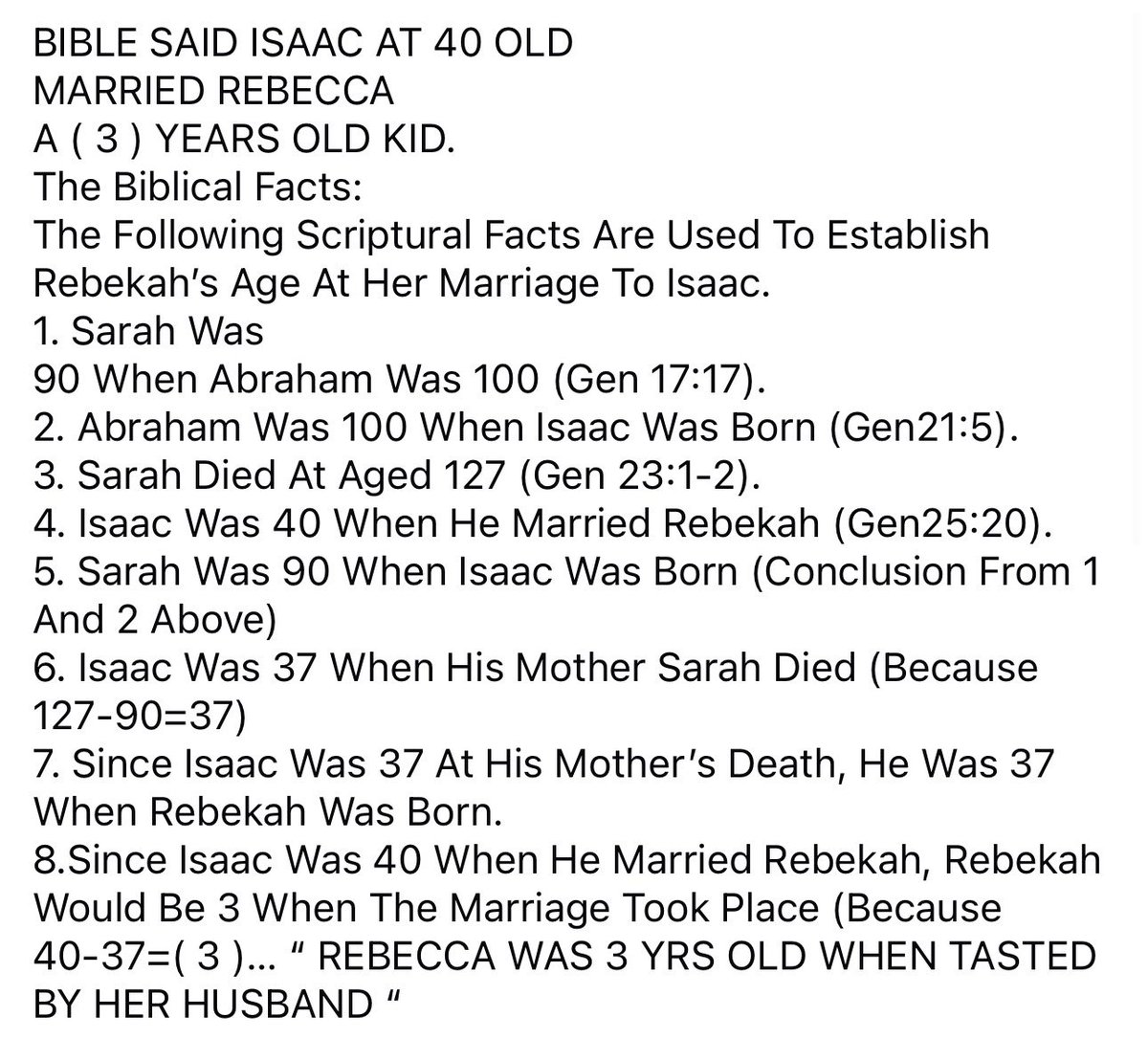 Khan_Y786's tweet photo. @TowardsJesusorg And yet Rebecca was 3 years old 3000 years ago which was no where near the age of puberty according to this chart 🤡
Made up crap. https://t.co/sGfMAKBpA5
