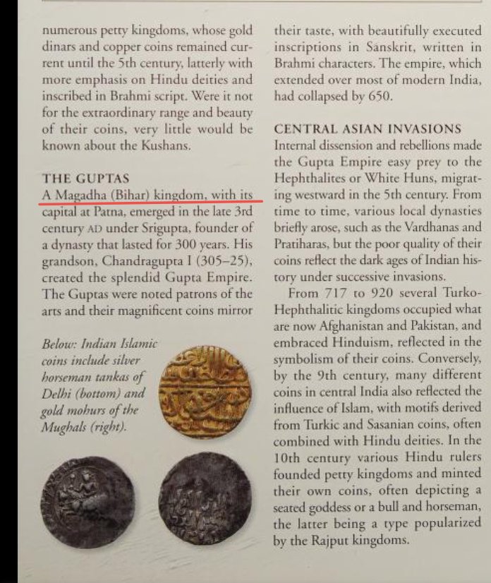 weirdmaged64659's tweet photo. @Kartikey_9730 @Rai_Bahadur1915 @Aindradeva No proof of that.
Most historians agree of them being a magadh based dynasty originating from lower magadh region not Eastern UP.
SR goyal just concluded Eastern UP being Gupta's dynasty origin Homeland on provenance of coin hoards that's not how you know origin of a dynasty https://t.co/kf0uJgcBqR