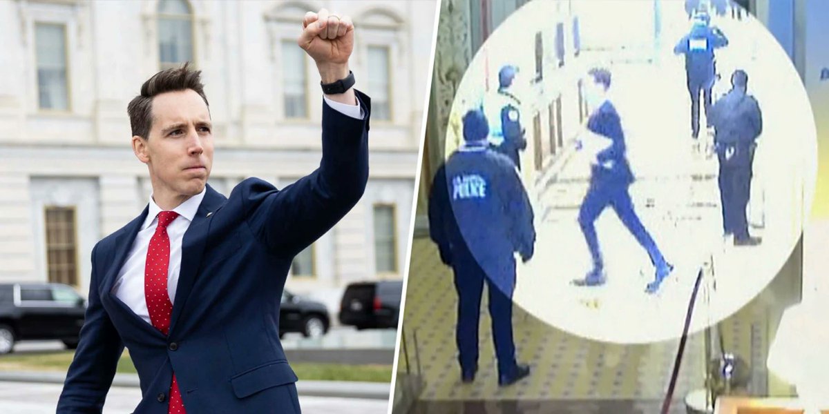 EdGeeDetroiter's tweet photo. @HawleyMO I vote to hold Josh Hawley accountable for encouraging the January 6th seditionists with a raised fist in solidarity and then running and crying like a little girl when they invaded the US Capitol. https://t.co/nU2CWWd7iq