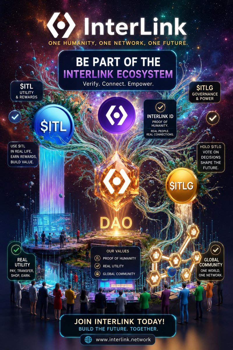 Babaalhajiwn's tweet photo. InterLink
ONE HUMANITY, ONE NETWORK, ONE FUTURE.
BE PART OF THE INTERLINK ECOSYSTEM
Verify. Connect. Empower.
$ITL – Utility &amp; Rewards
Use $ITL in real life, earn rewards, and build value.
InterLink ID
Proof of Humanity.
Real people. Real connections.
#Interlink #ITLG #ITL #ITLX https://t.co/PNNDZyqwTl