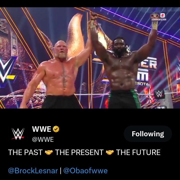 ChrisRappaport's tweet photo. 👏👏👏 Thank you, Brock. ✊✊ #BrockLesnar #ObaFemi #HellInACellMatch #WWESummerSlam https://t.co/naGugwgBLv