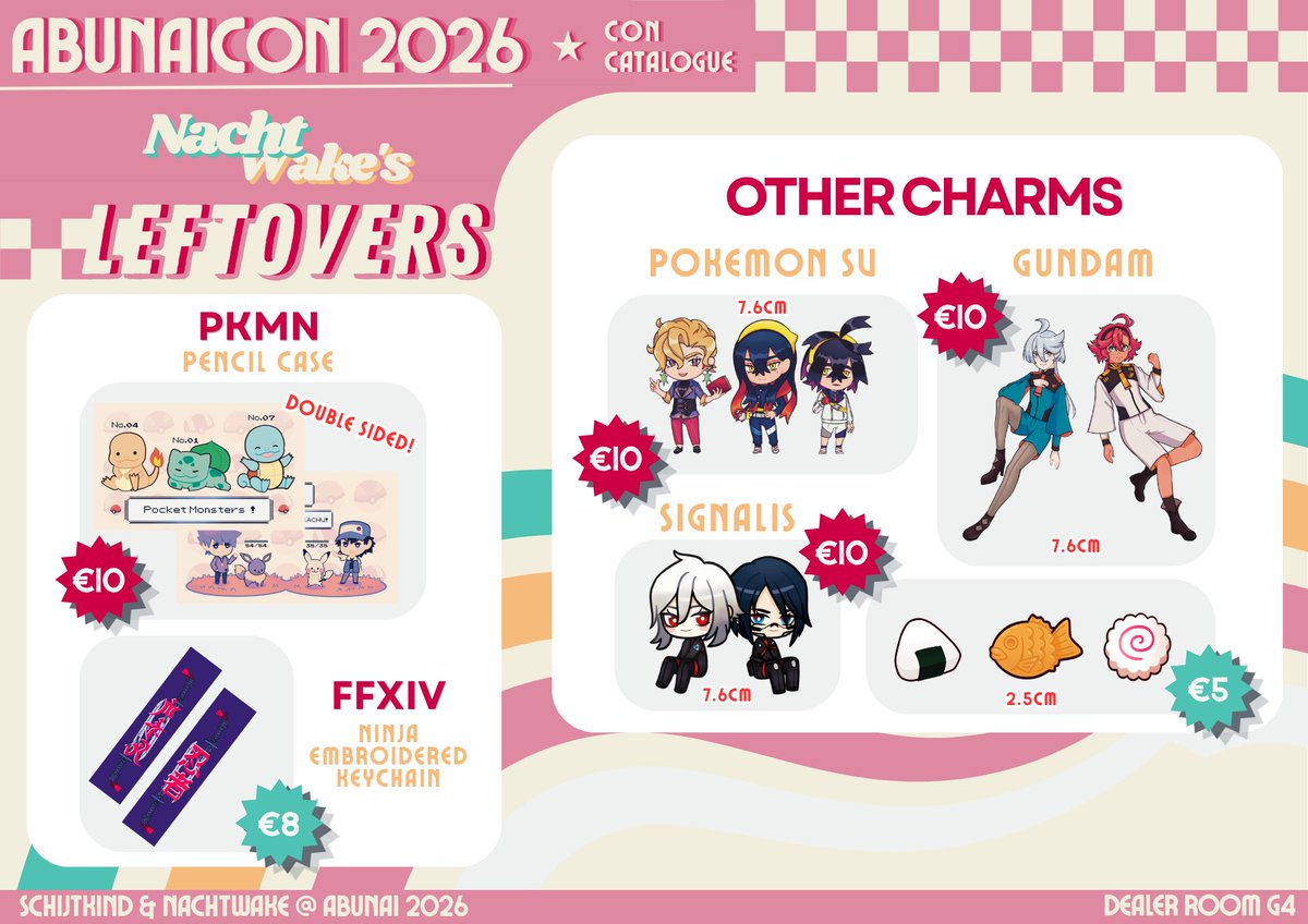 Nachtwakeart's tweet photo. @abunaicon 2026 Con Catalogue and prices UP!! ✨

Find me and @Monkiinart @ DEALER HALL G4 https://t.co/IwNsW3kZqQ