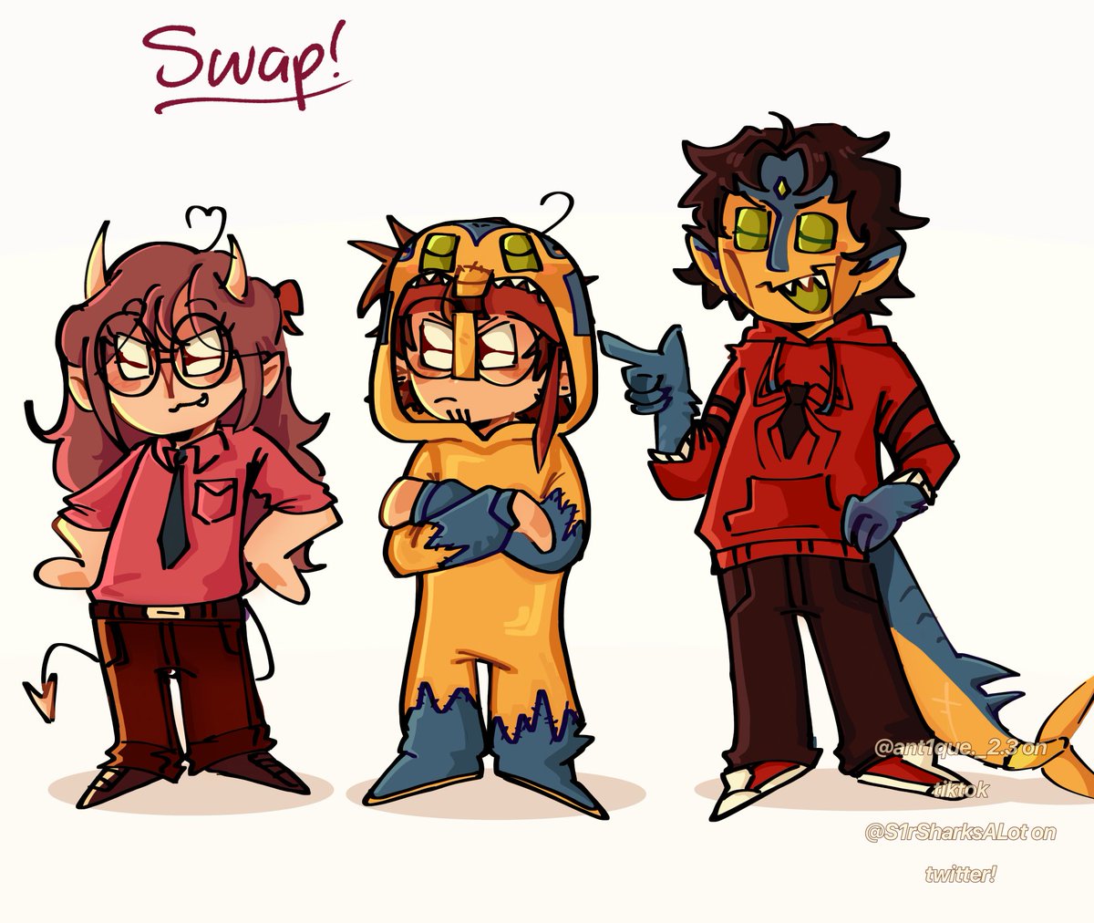 S1rSharksAlot's tweet photo. Pt.2 of #sillytrio outfits YAY
I might make more,, who knows tho https://t.co/OZQ9DO8Nas