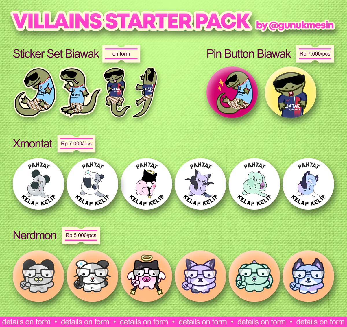 gunukmesin's tweet photo. 🎸VILLAINS STARTER PACK PRE-ORDER by @gunukmesin 

🗓️: 2 — 9 Agustus 2026
📦: via shopee (pelunasan + biaya admin)
🏠: Kota Semarang

🔗Pre-order form: https://t.co/qi9VZWggC6

⟡ RTs and LIKEs are appreciated ⟡ https://t.co/Qs4ix8Cp7n