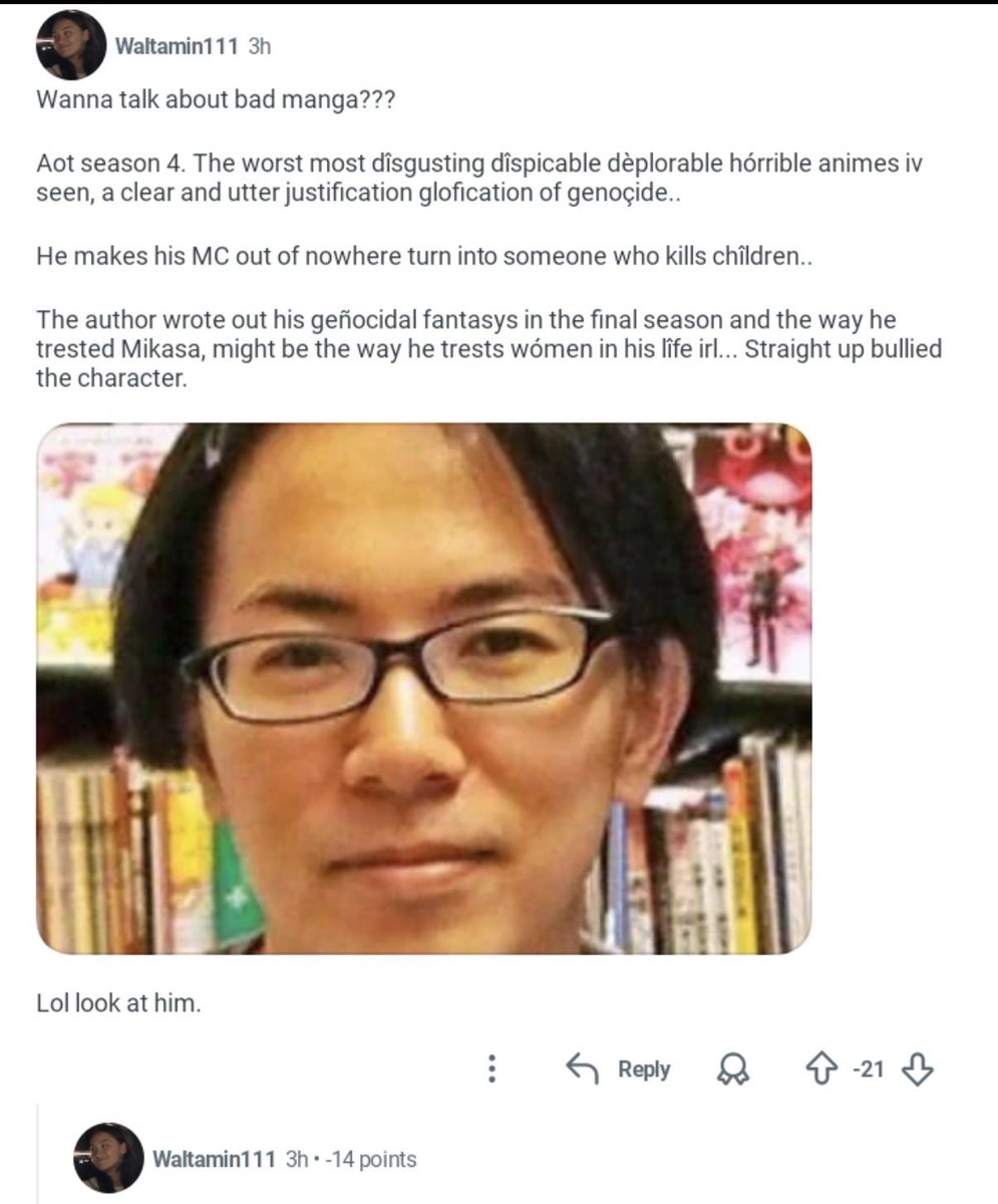 UnconcernedMika's tweet photo. @anime_shingeki waltamin111 was right about hajime isyaama. https://t.co/6qptUFP4qY